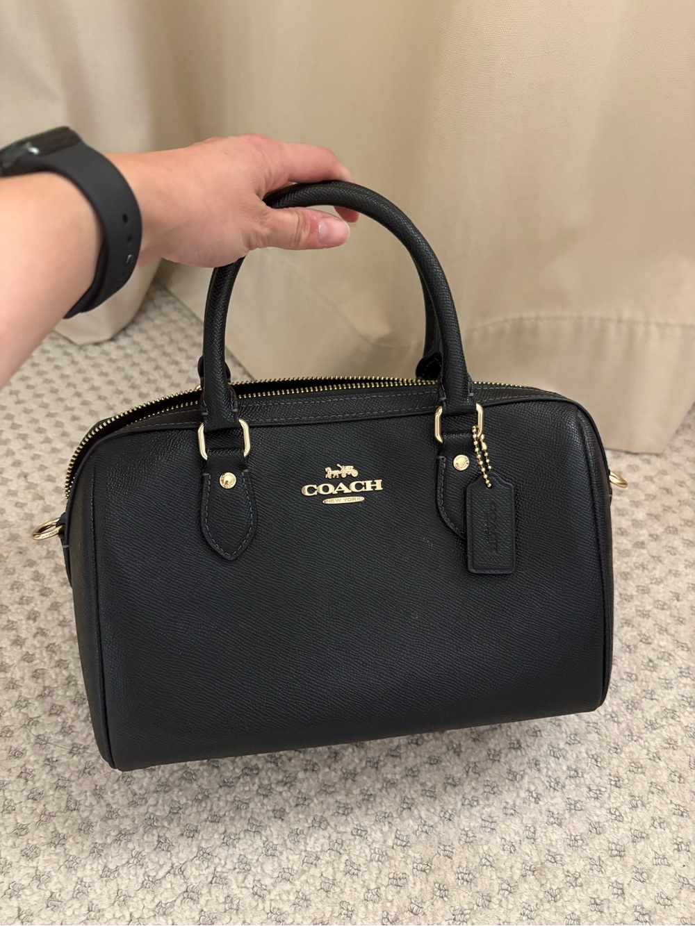 Coach Black Pebbled Leather Dome Satchel with Gold Hardware